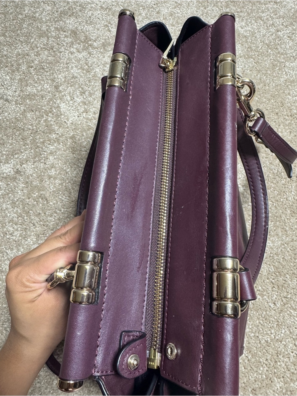 Coach Plum Leather Satchel with Gold Hardware - Picture 2 of 8